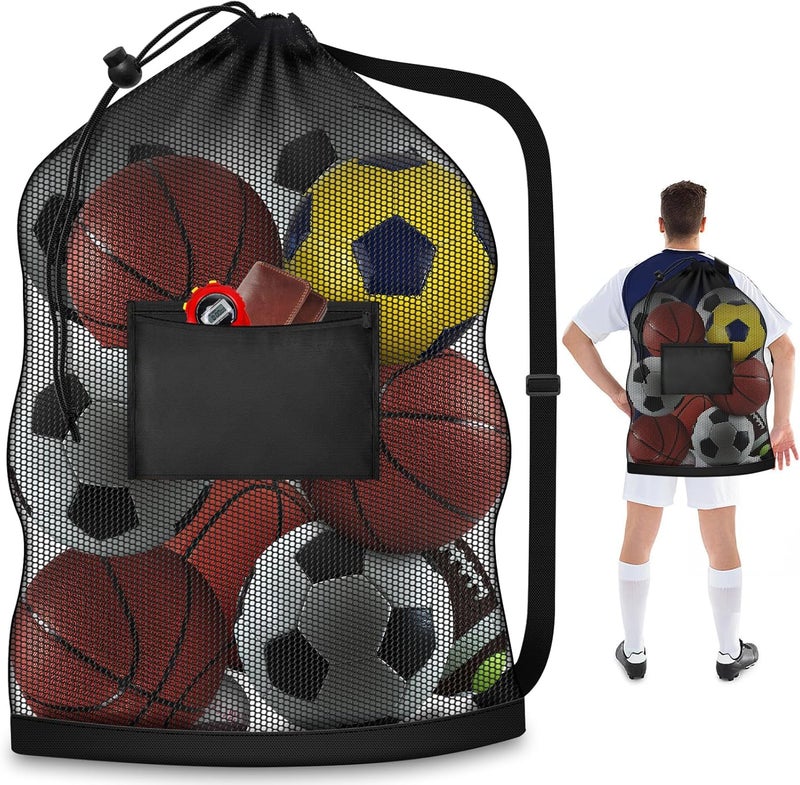 Hoiny Extra Large Mesh Ball Bag, Heavy Duty Drawstring Storage Bag, 24" x 36" Hold 8-10 Soccer Basketball Volleyball Football, Sports Equipment Sack Net Bags with Shoulder Strap and Pocket for Coaches - Image 1